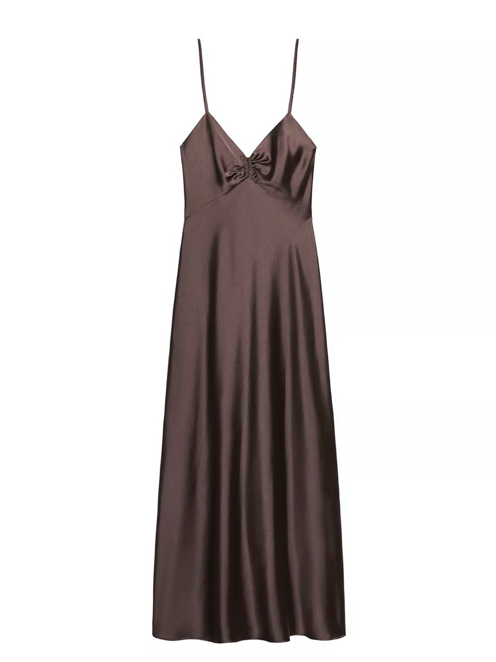 Zara Satin Midi Dress in Chocolate Brown